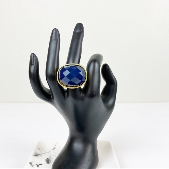 💕Fashion Chunky Ring Navy Blue Matte Gold Stretch - Picture 1 of 2